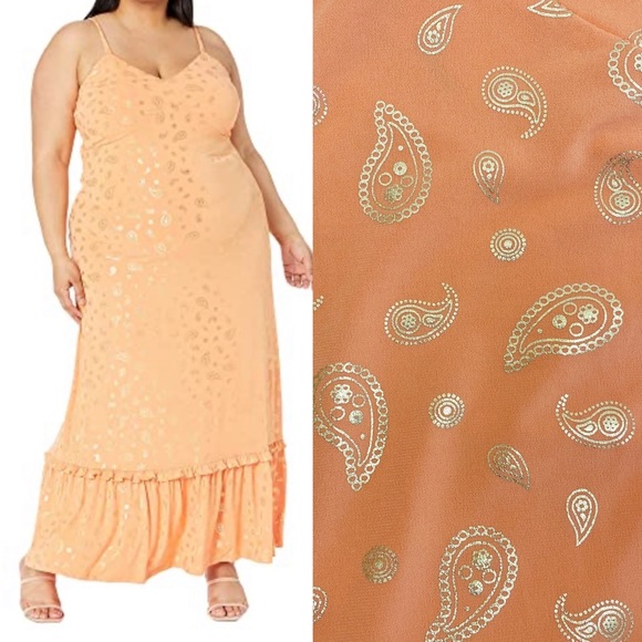 Michael Kors Metallic Paisley Ruffle Maxi Dress: Nectarine - Picture 1 of 9